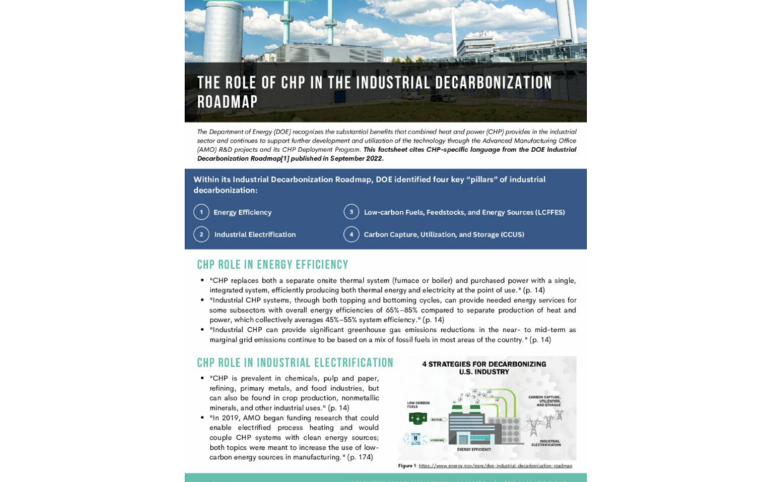 The Role of CHP in the Department of Energy’s Industrial Decarbonization Roadmap
