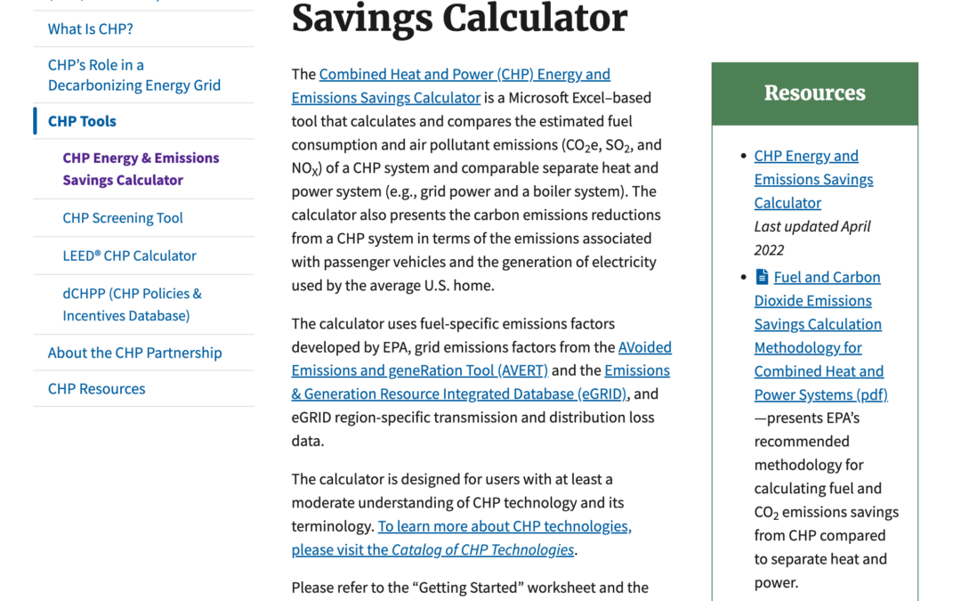 EPA CHP Energy and Emissions Savings Calculator