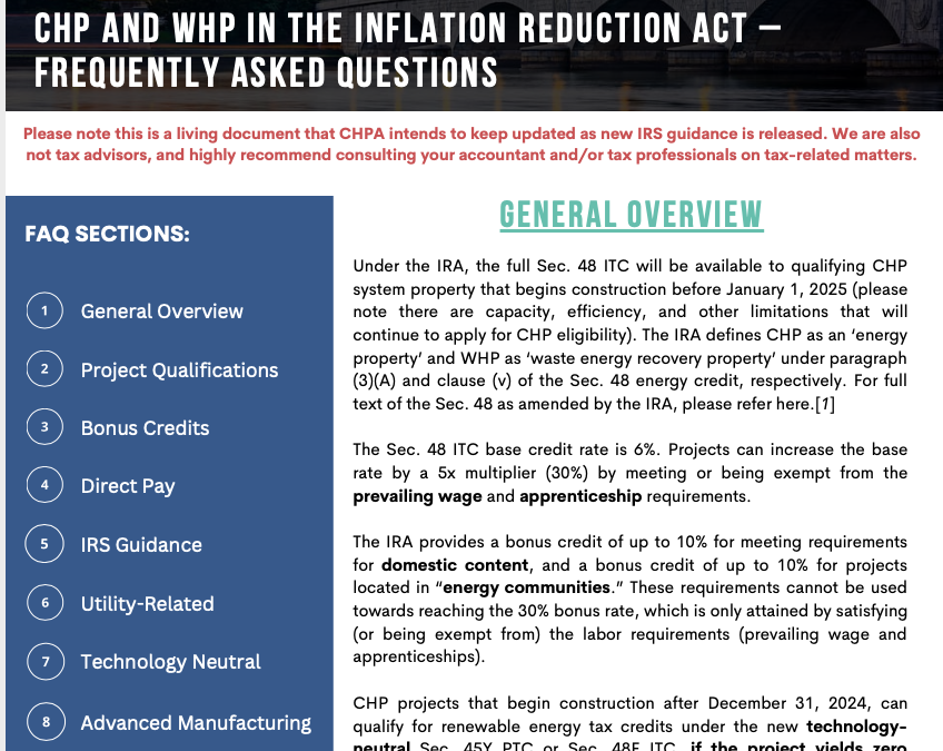 Frequently Asked Questions: CHP and WHP in the Inflation Reduction Act