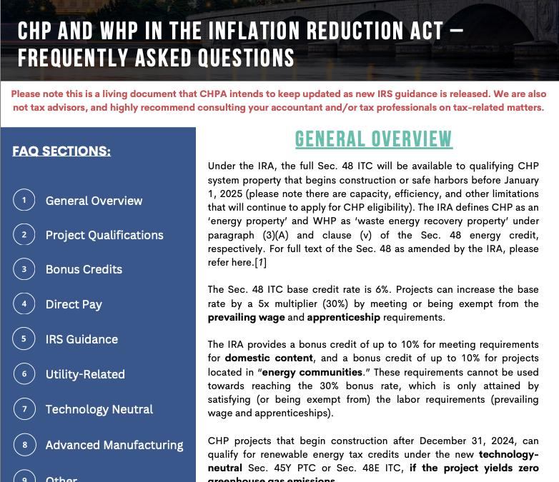 Frequently Asked Questions: CHP and WHP in the Inflation Reduction Act